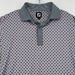FootJoy Mens ProDry Golf Polo Shirt Grey Burgundy Geometric Diamond Print Large